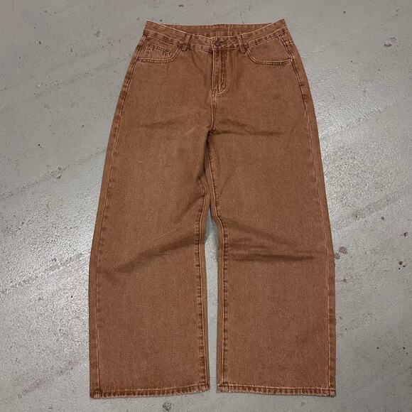 BAGGY BROWN WIDE LEG ESSENTIAL WAIST 32 FLAT